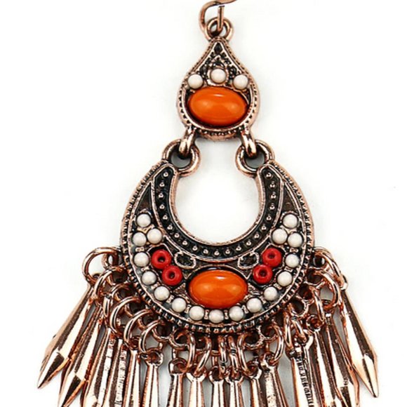 Fringed Beaded Earrings SMALL COPPER COLOR BEADED INDIA BOHO DANGLE Y2K PARTY - Picture 2 of 2